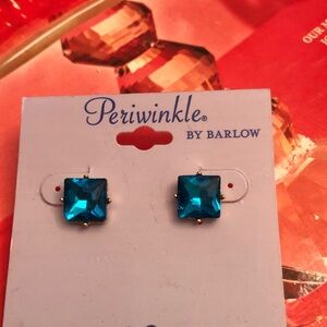 New with tag Periwinkle by Barlow Teal Square faux Crystal Stud Earrings.